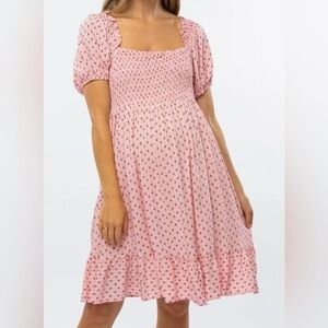 Ces Femmes Babydoll Smocked Square-neck/Back Milkmaid Dress pink Ditsy Women SzM